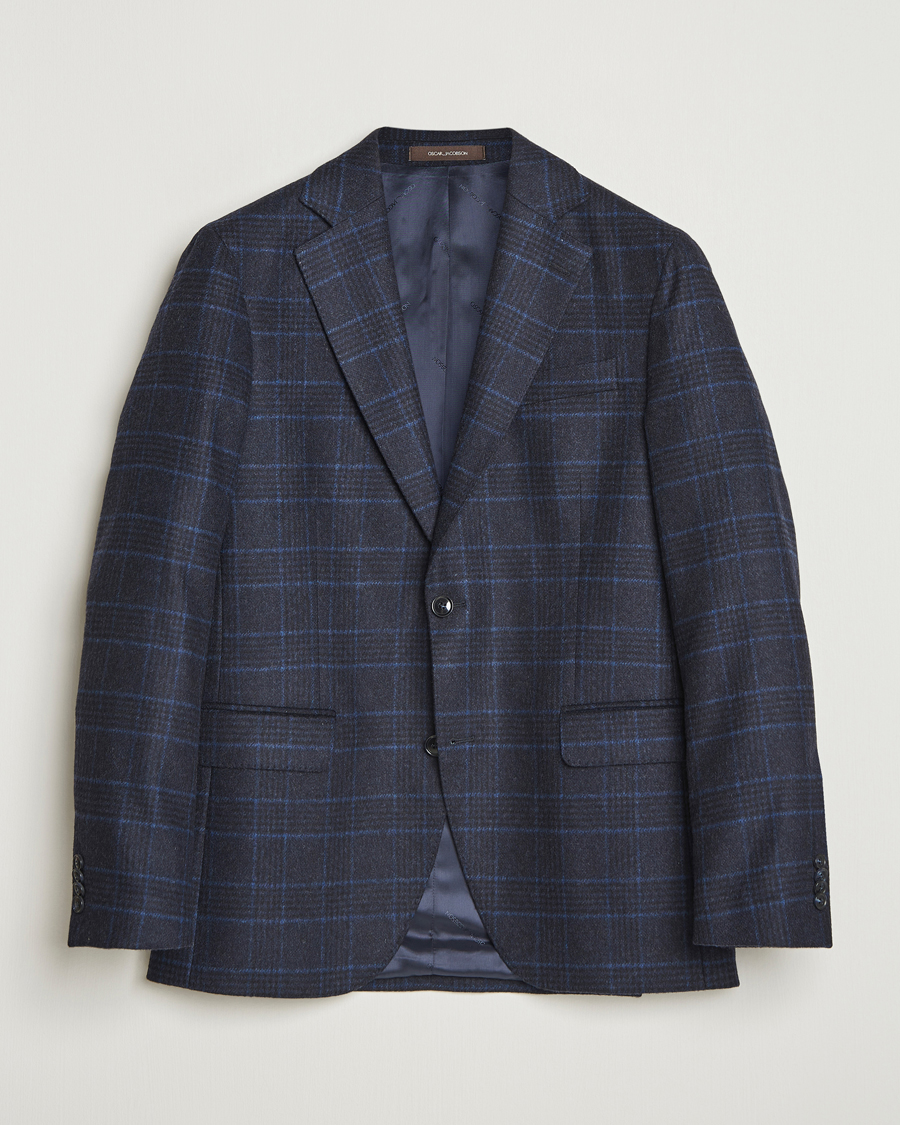 Herren | Sakkos | Oscar Jacobson | Fogerty Checked Wool Blazer Navy