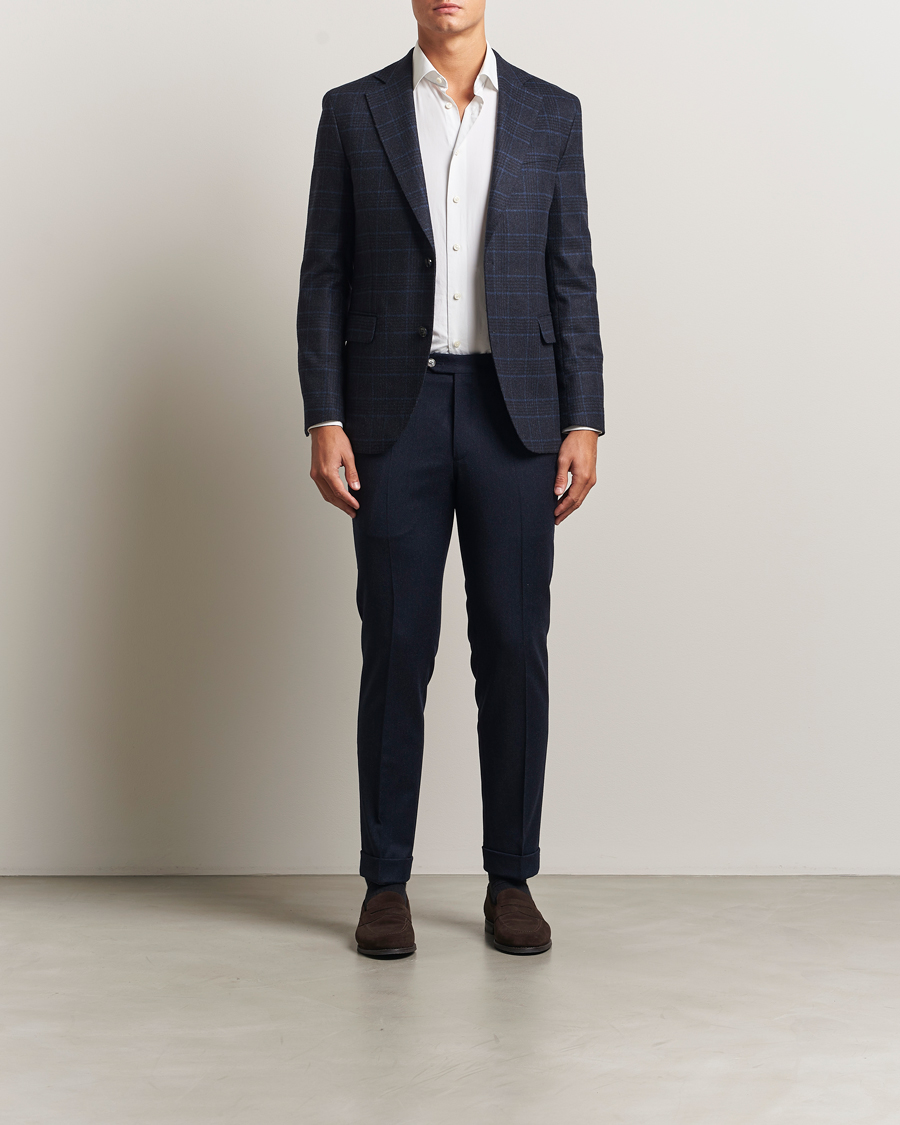 Herren | Sakkos | Oscar Jacobson | Fogerty Checked Wool Blazer Navy