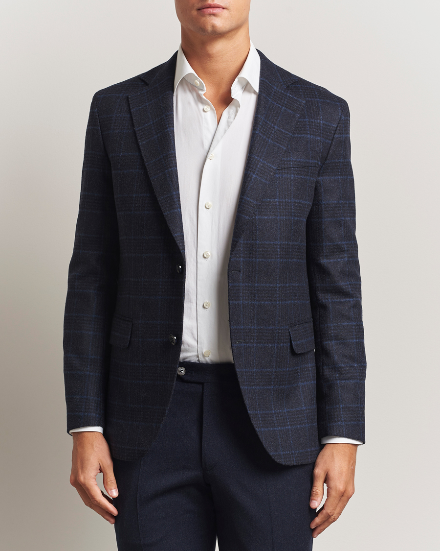 Herren | Sakkos | Oscar Jacobson | Fogerty Checked Wool Blazer Navy