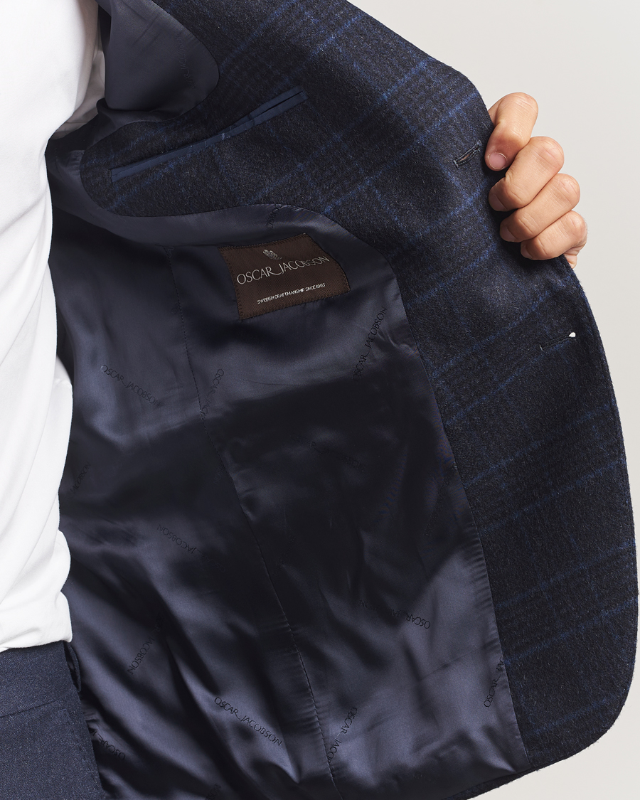 Herren | Sakkos | Oscar Jacobson | Fogerty Checked Wool Blazer Navy
