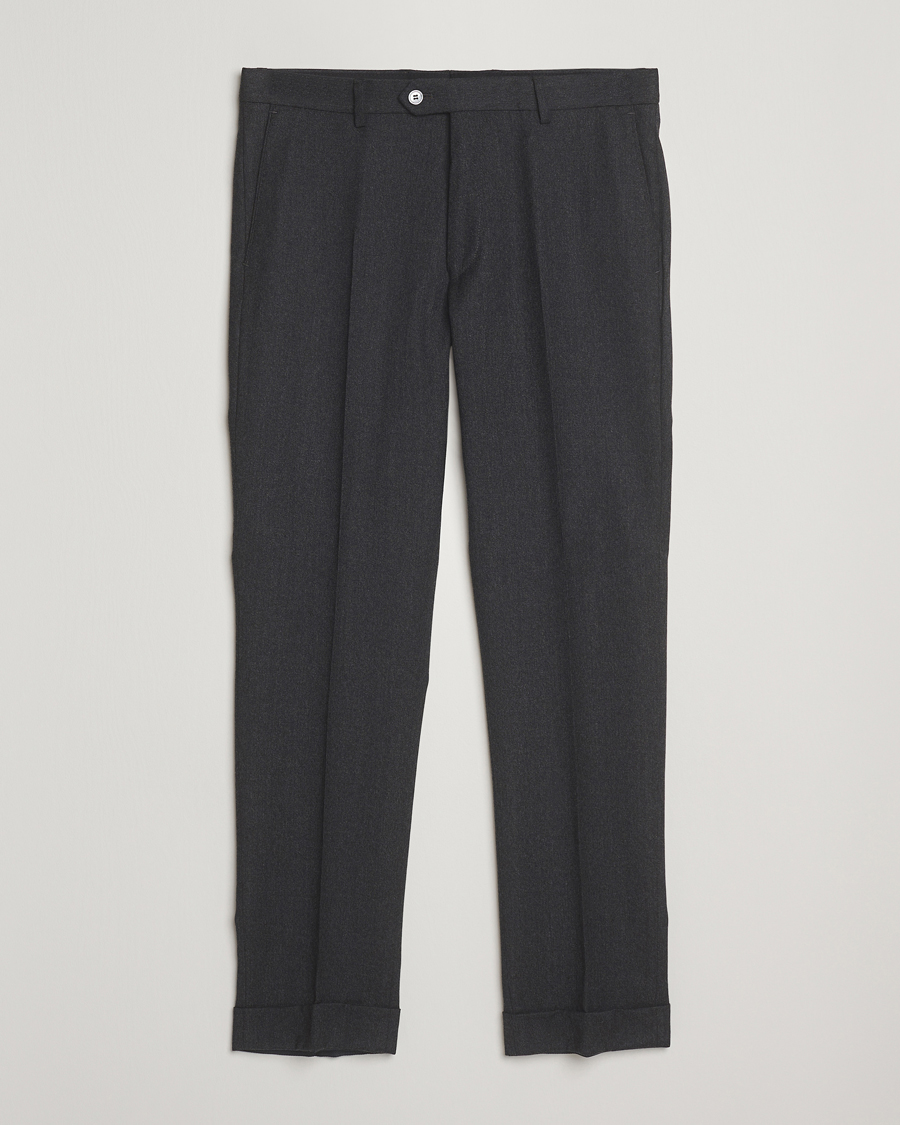 Herren | Hosen | Oscar Jacobson | Dandy Turn Up Flannel Trousers Charcoal
