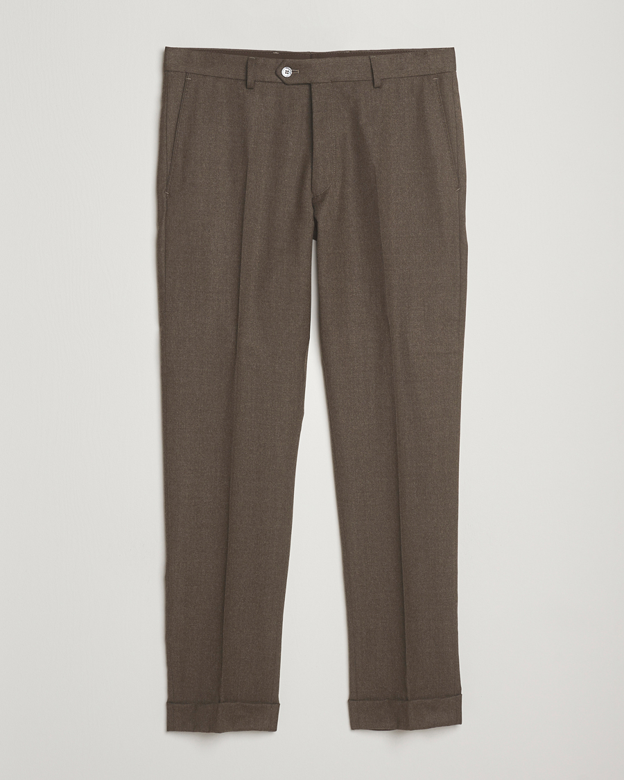 Herren | Hosen | Oscar Jacobson | Dandy Turn Up Flannel Trousers Brown