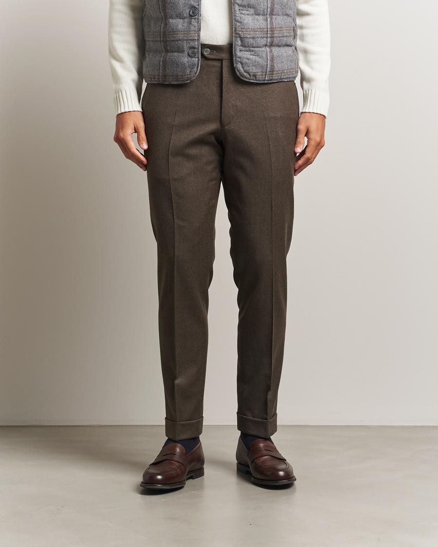 Herren | Hosen | Oscar Jacobson | Dandy Turn Up Flannel Trousers Brown