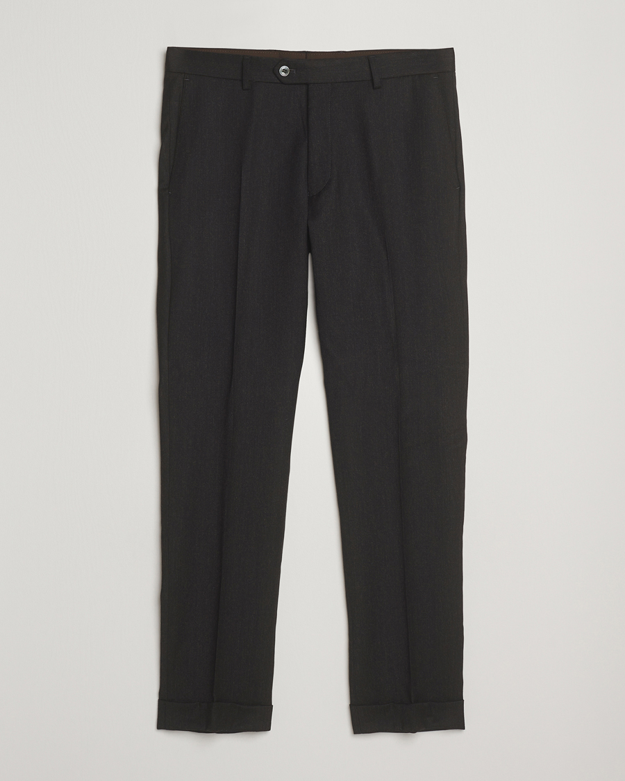 Herren | Hosen | Oscar Jacobson | Dandy Turn Up Flannel Trousers Dark Brown