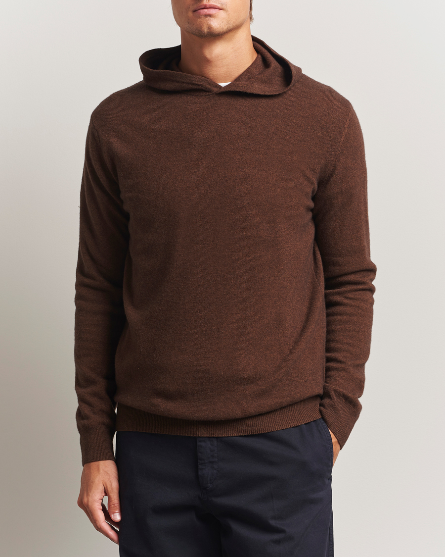 Herren | Pullover | Oscar Jacobson | Pascal Wool/Cashmere Hoodie Brown
