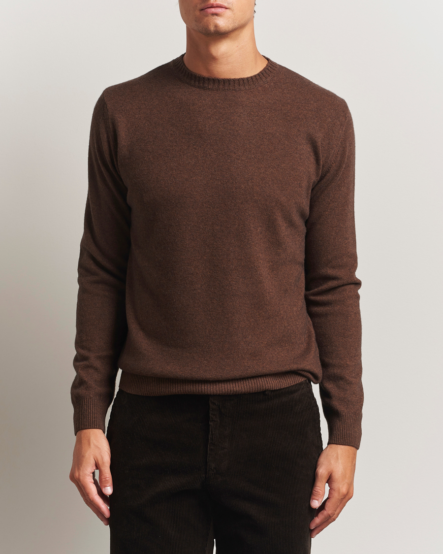 Herren | Pullover | Oscar Jacobson | Valter Wool/Cashmere Round Neck Golden Brown