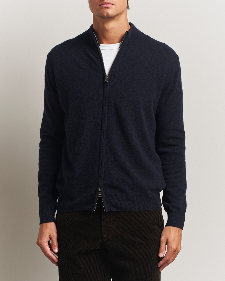Herren | Pullover | Oscar Jacobson | Seb Wool/Cashmere Full Zip Navy