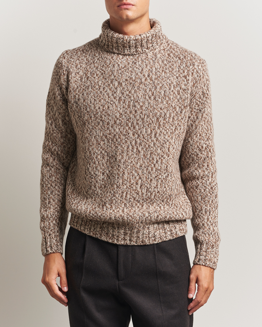 Herren | Pullover | Oscar Jacobson | Mika Heavy Wool/Cotton Rollneck Beige