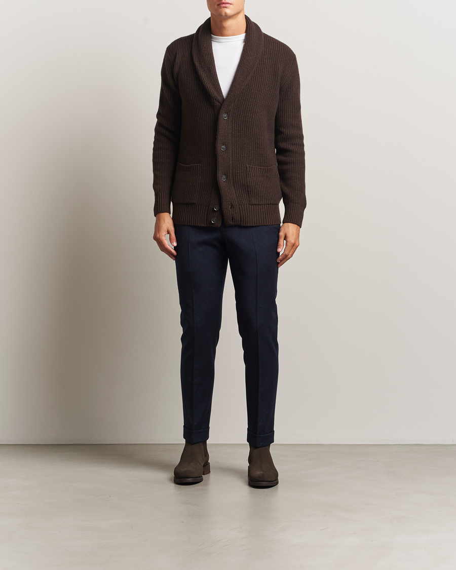 Herren | Pullover | Oscar Jacobson | Roland Wool Cardigan Dark Brown