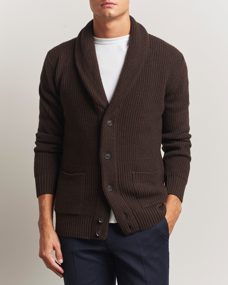 Herren | Pullover | Oscar Jacobson | Roland Wool Cardigan Dark Brown