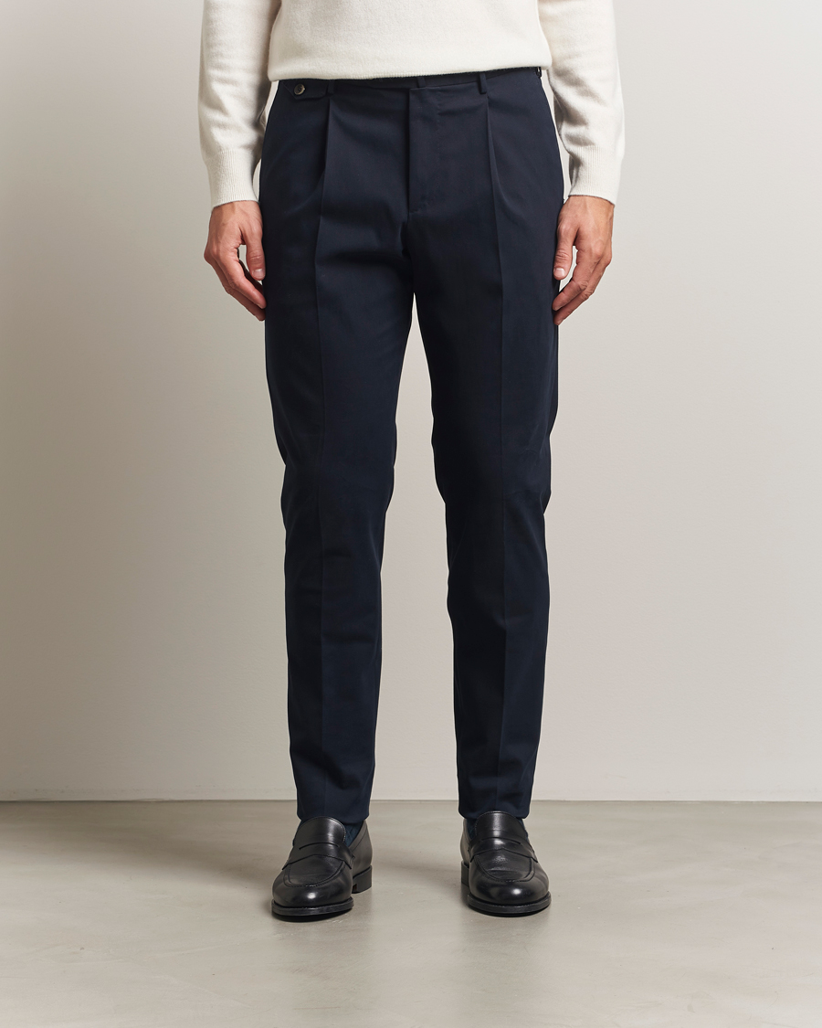 Herren | Hosen | PT01 | Slim Fit Pleated Cotton/Cashmere Trousers Navy