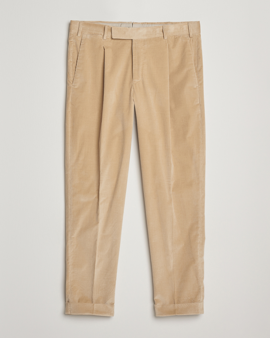 Herren | Hosen | PT01 | Slim Fit Pleated Corduroy Trousers Light Beige