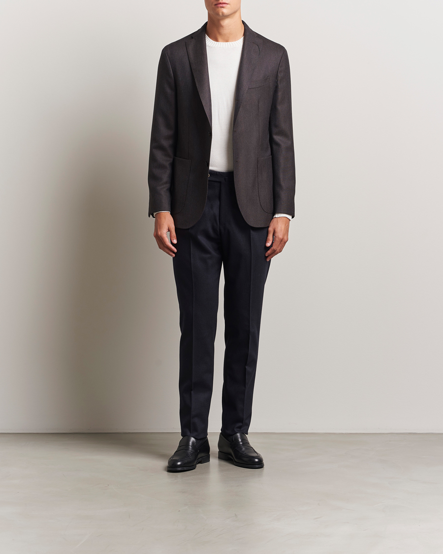 Herren | Hosen | PT01 | Slim Fit Pleated Wool/Cashmere Trousers Navy
