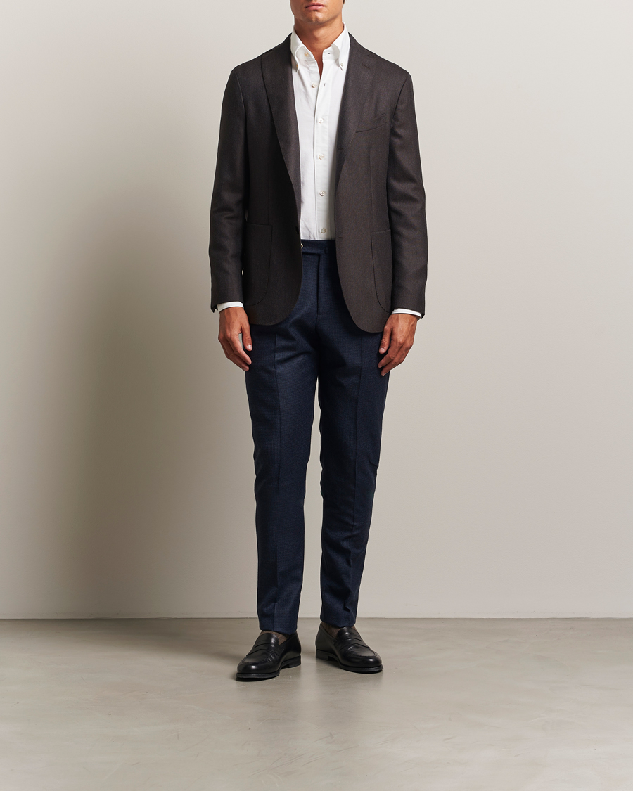 Herren | Hosen | PT01 | Gentleman Fit Pleated Houndstooth Flannel Trousers Navy