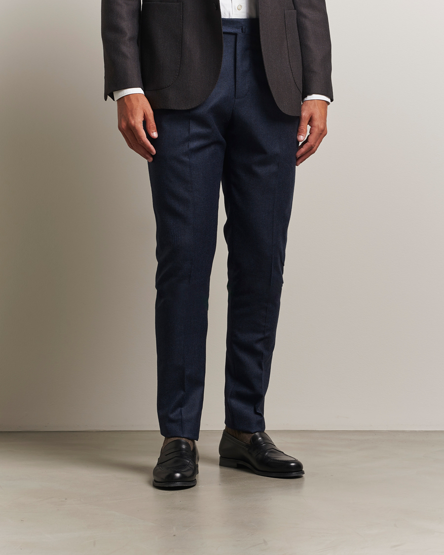 Herren | Hosen | PT01 | Gentleman Fit Pleated Houndstooth Flannel Trousers Navy