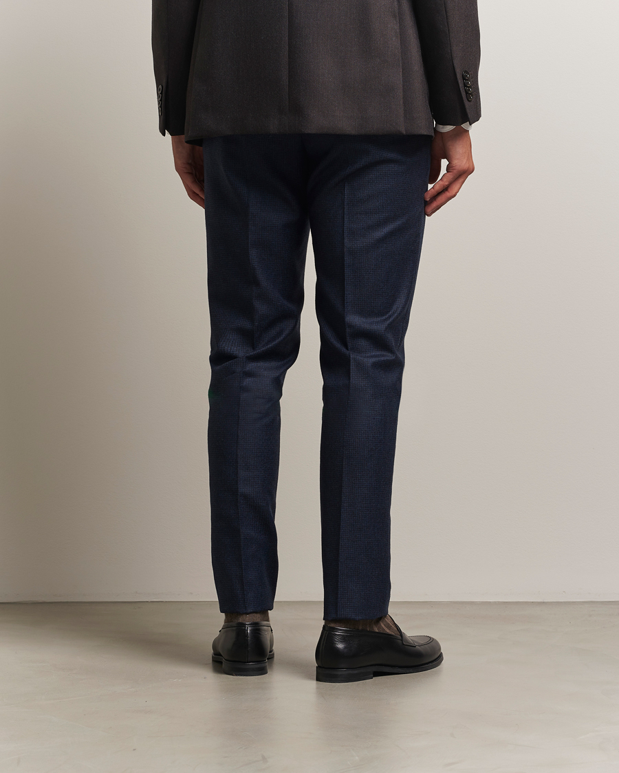 Herren | Hosen | PT01 | Gentleman Fit Pleated Houndstooth Flannel Trousers Navy
