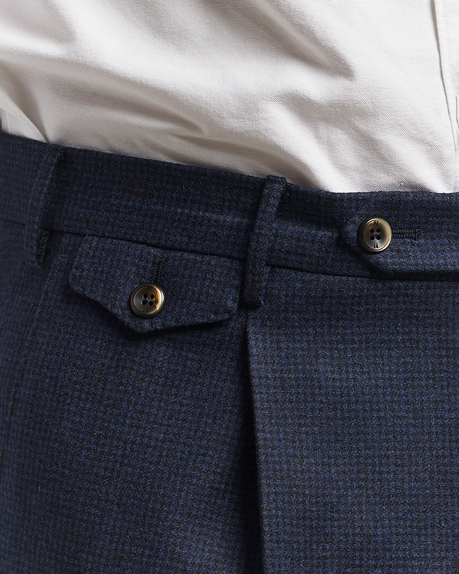 Herren | Hosen | PT01 | Gentleman Fit Pleated Houndstooth Flannel Trousers Navy