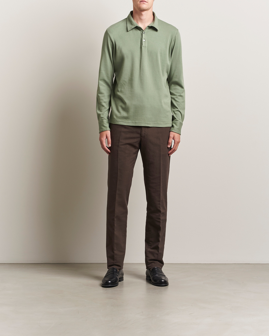 Herren | Poloshirts | Zanone | Heavy Jersey Long Sleeve Polo Sage