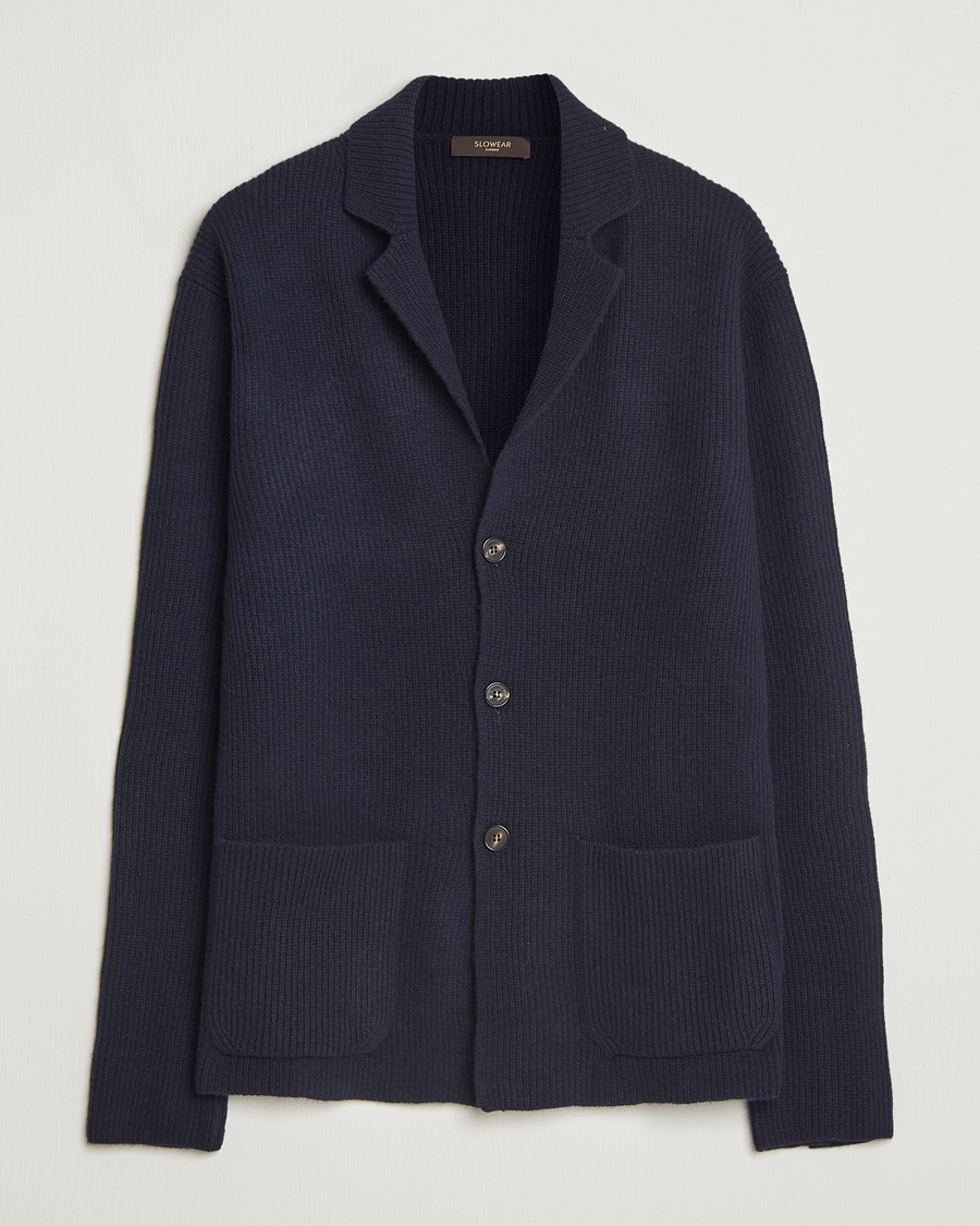 Herren | Pullover | Zanone | Rib Wool Cardigan Jacket Navy