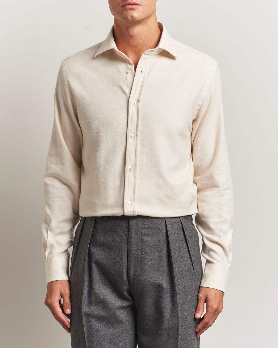 Herren | Hemden | Ralph Lauren Purple Label | Cotton Flannel Shirt Cream Melange