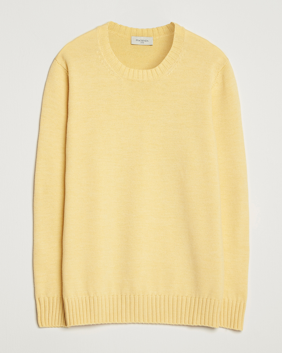 Herren | Pullover | Piacenza Cashmere | Brushed Wool Crew Neck Yellow