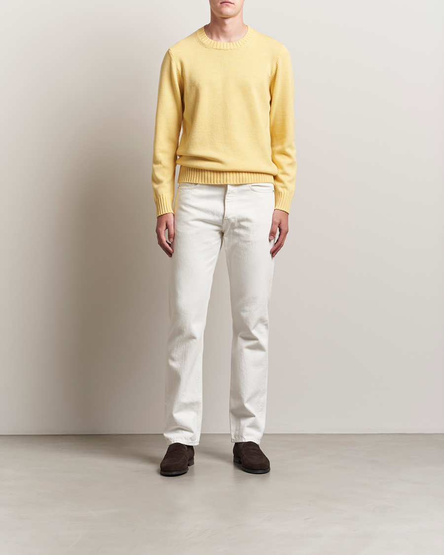 Herren | Pullover | Piacenza Cashmere | Brushed Wool Crew Neck Yellow