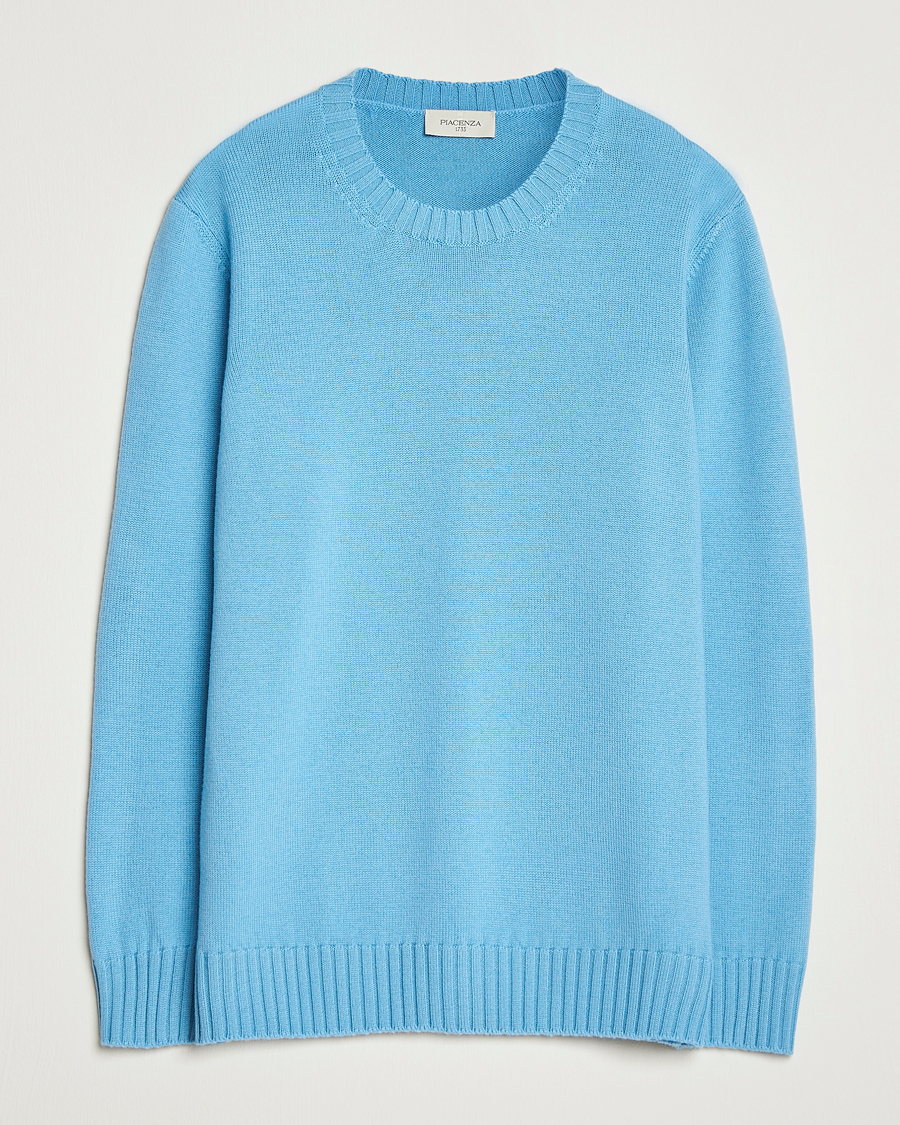 Herren | Pullover | Piacenza Cashmere | Brushed Wool Crew Neck Sky Blue