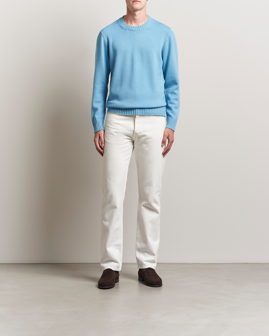 Herren | Pullover | Piacenza Cashmere | Brushed Wool Crew Neck Sky Blue