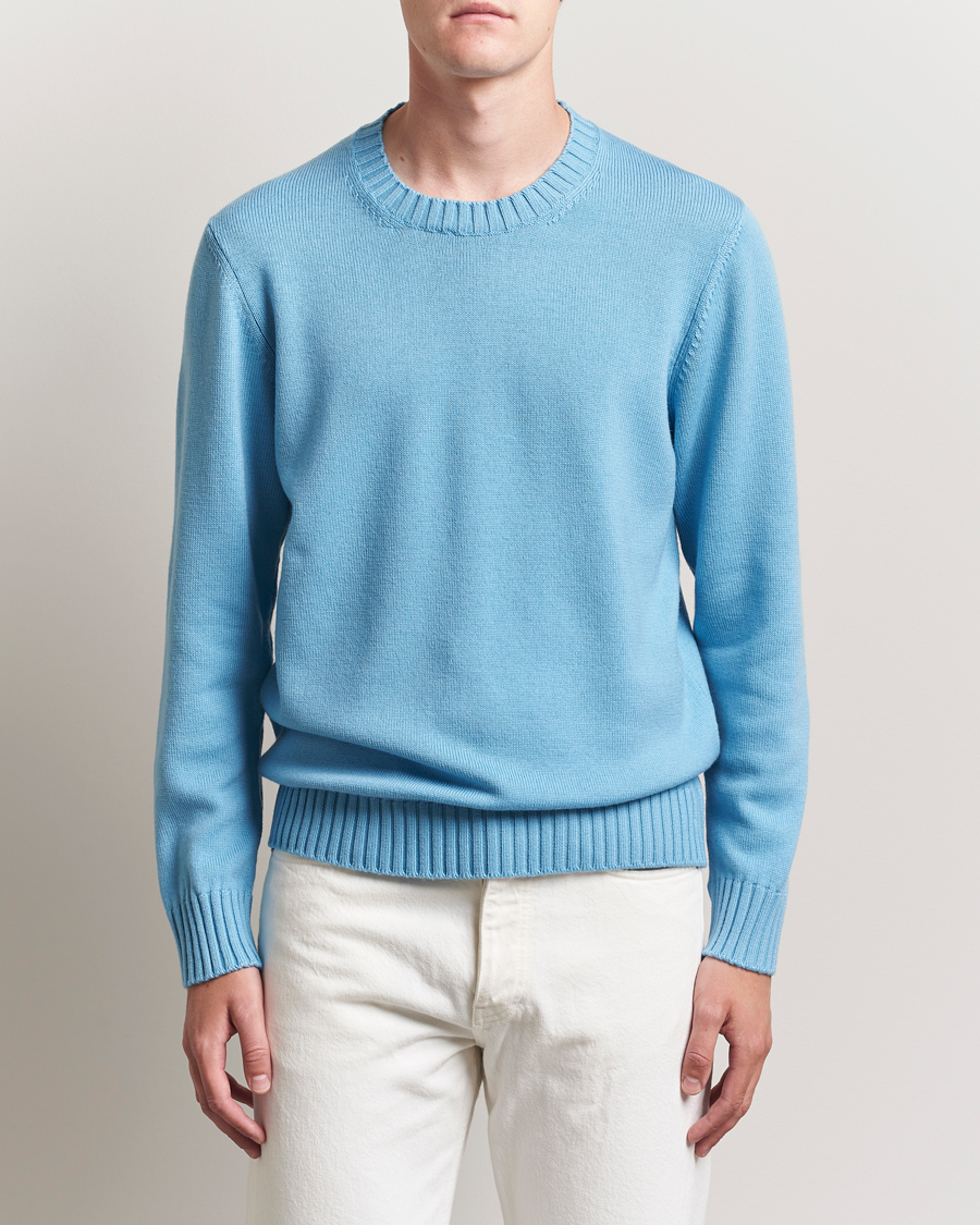 Herren | Pullover | Piacenza Cashmere | Brushed Wool Crew Neck Sky Blue