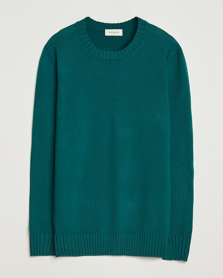 Herren | Pullover | Piacenza Cashmere | Brushed Wool Crew Neck Dark Green