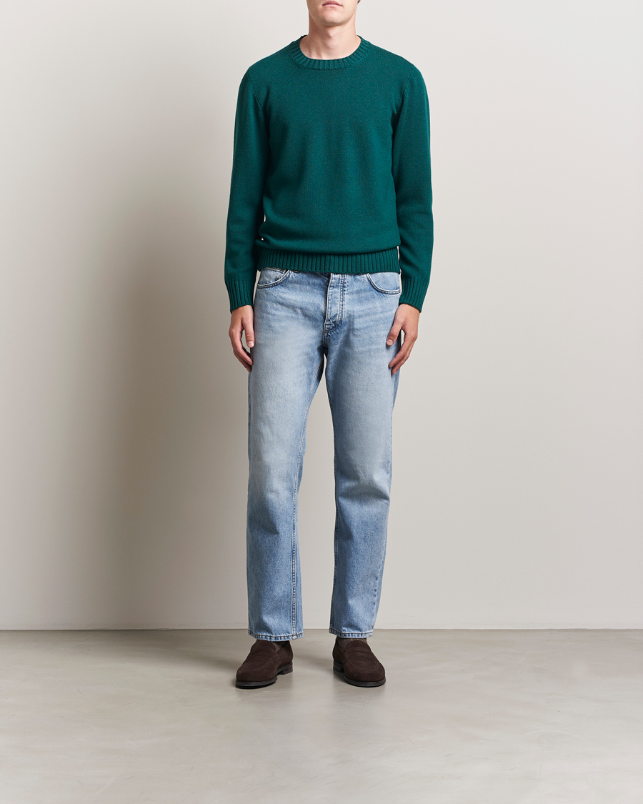 Herren | Pullover | Piacenza Cashmere | Brushed Wool Crew Neck Dark Green