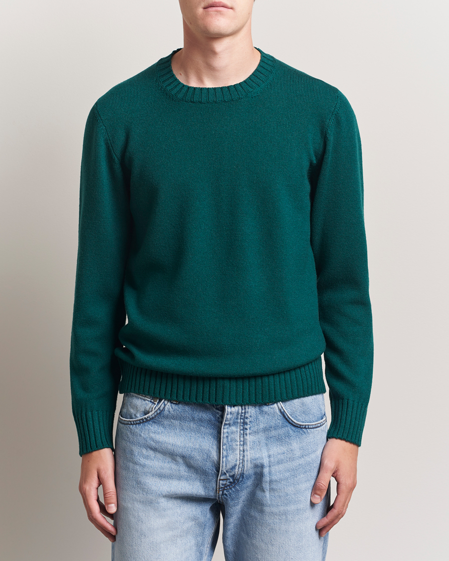 Herren | Pullover | Piacenza Cashmere | Brushed Wool Crew Neck Dark Green