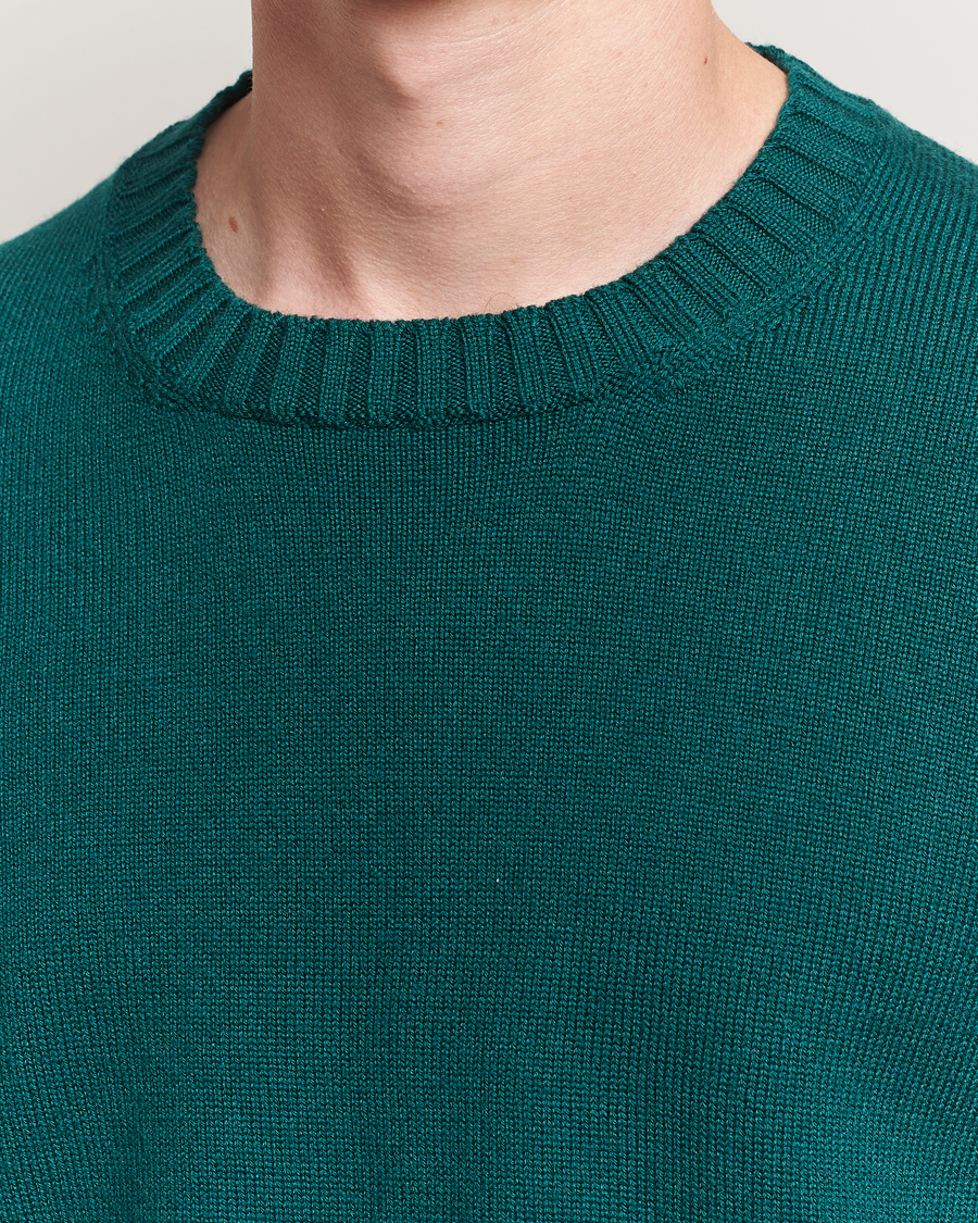 Herren | Pullover | Piacenza Cashmere | Brushed Wool Crew Neck Dark Green