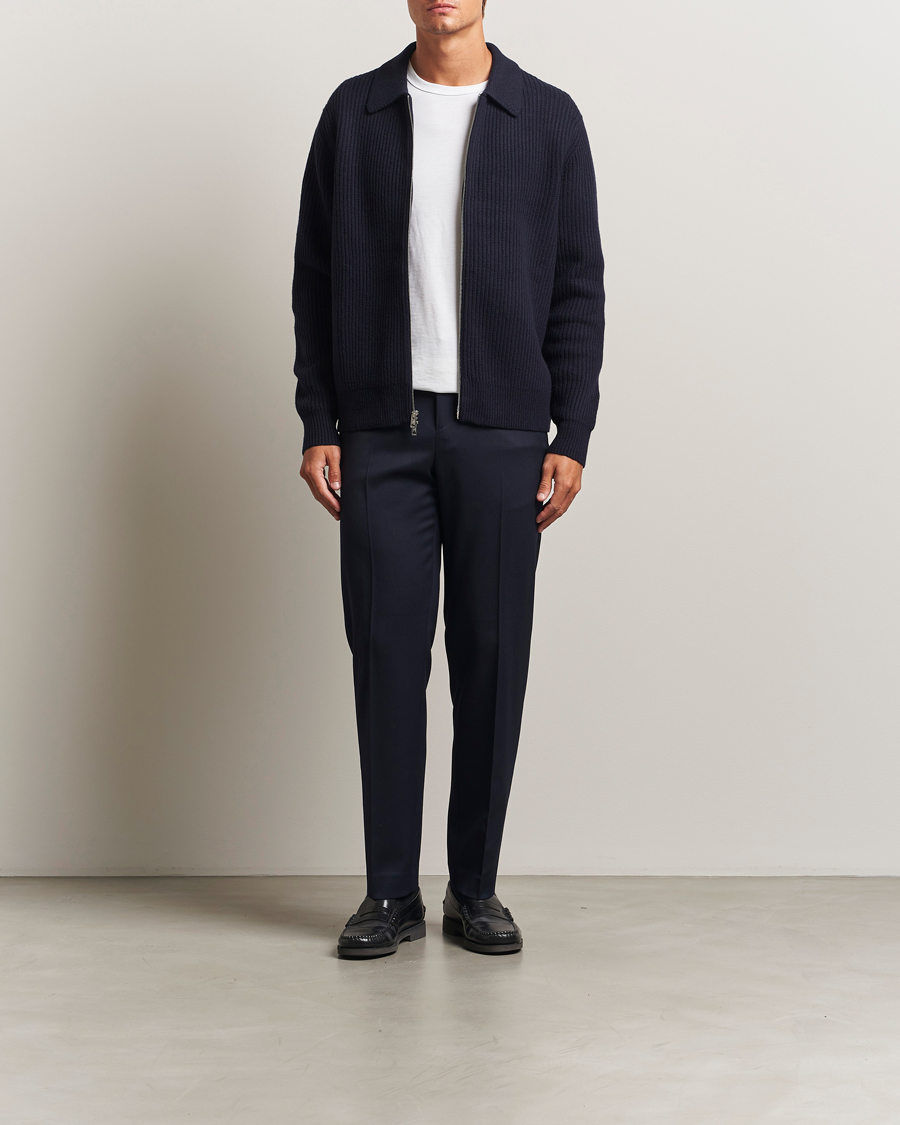 Herren | Pullover | Filippa K | Ribbed Wool Full Zip Cardigan Navy