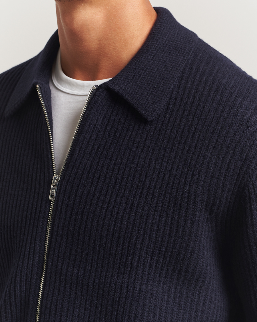Herren | Pullover | Filippa K | Ribbed Wool Full Zip Cardigan Navy