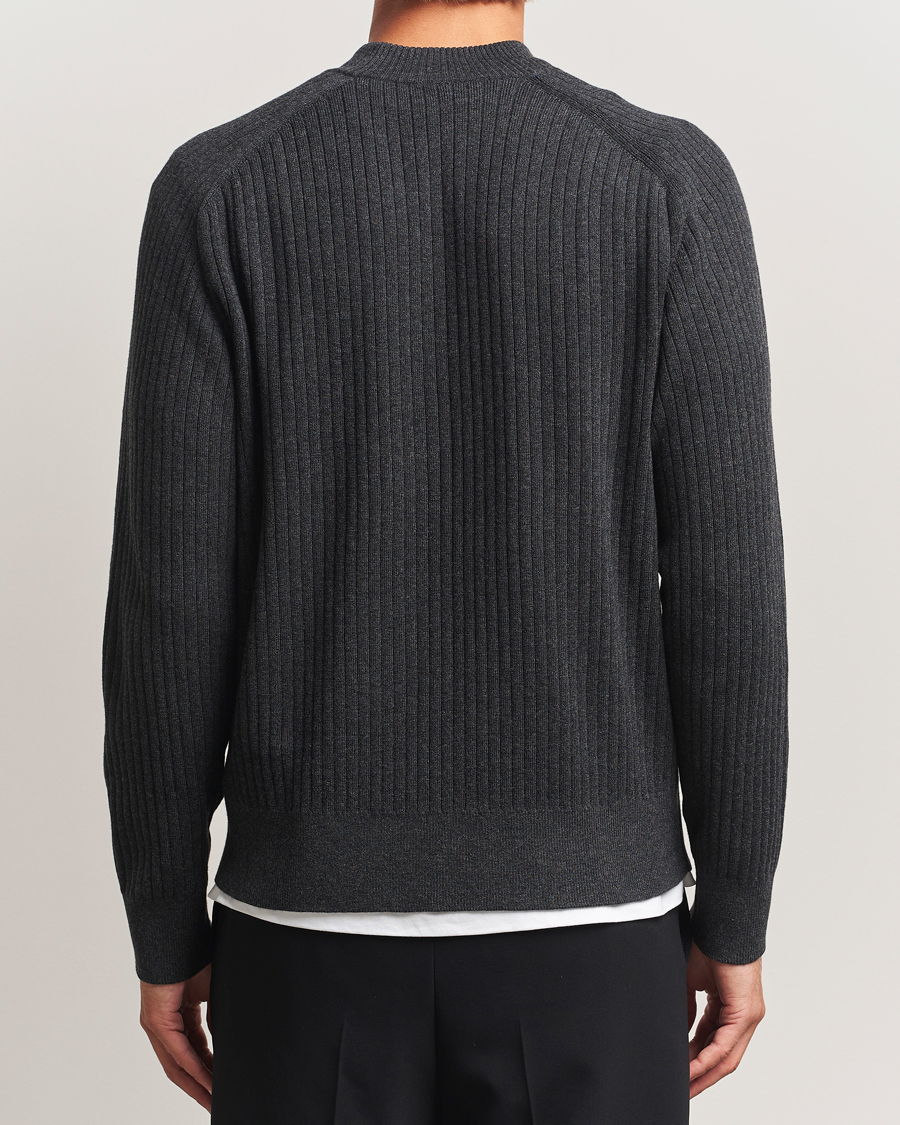 Herren | Pullover | Filippa K | Cotton Merino Knitted Mock Neck Sweater Anthracite Melange