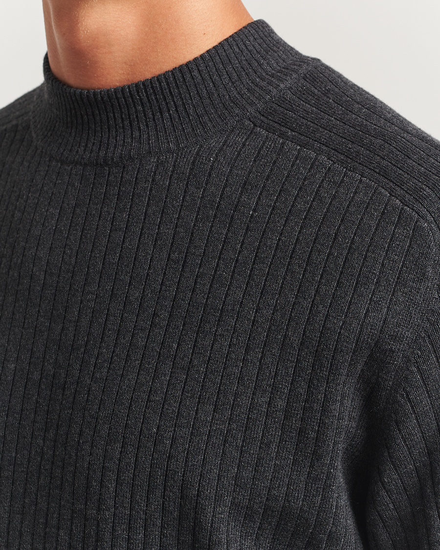 Herren | Pullover | Filippa K | Cotton Merino Knitted Mock Neck Sweater Anthracite Melange