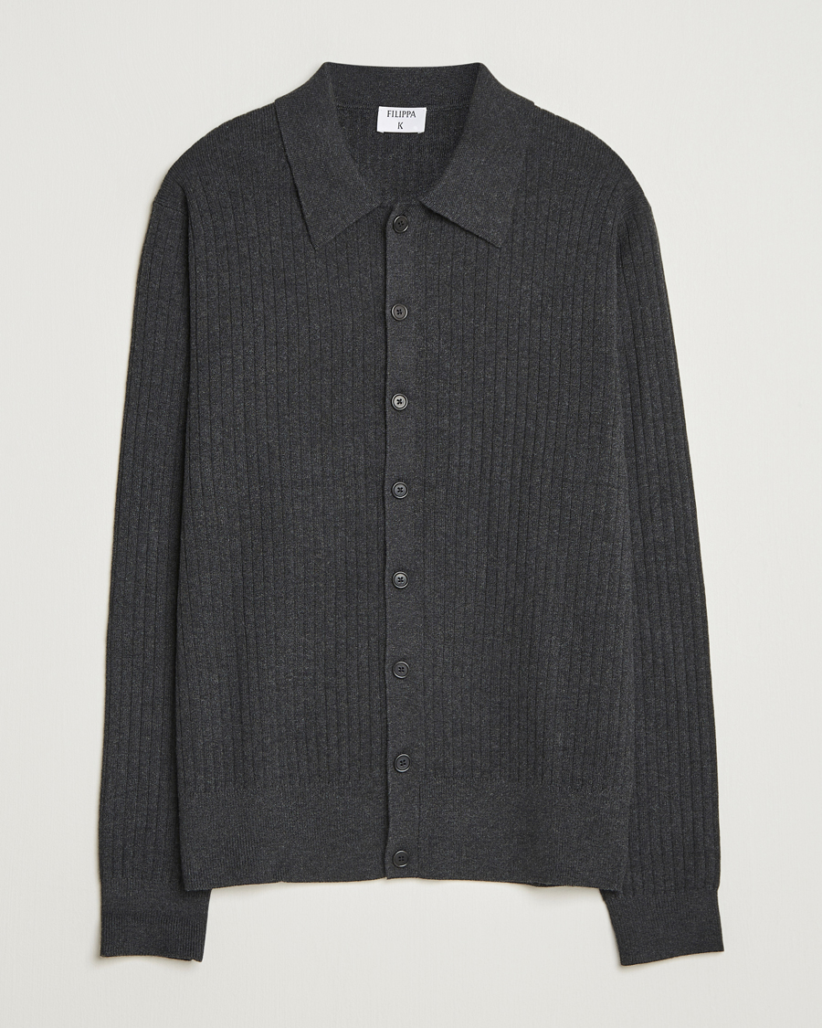 Herren | Pullover | Filippa K | Cotton Merino Knitted Cardigan Anthracite Melange