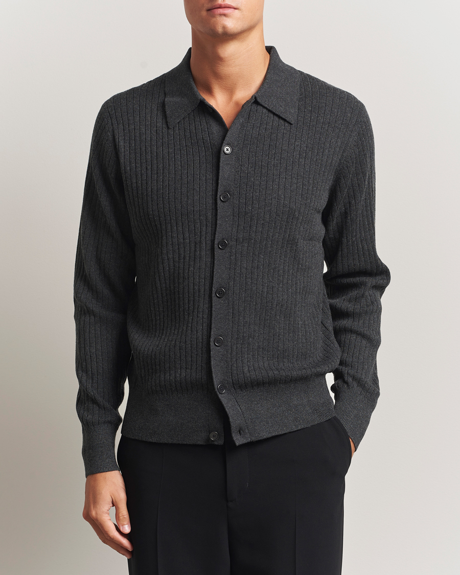 Herren | Pullover | Filippa K | Cotton Merino Knitted Cardigan Anthracite Melange