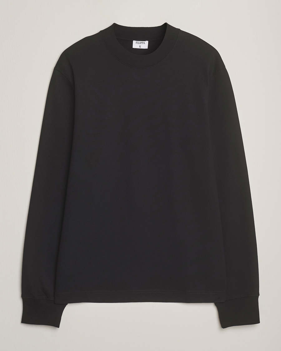 Herren | T-Shirts | Filippa K | Heavy Cotton Mock Neck Long Sleeve T-Shirt Black