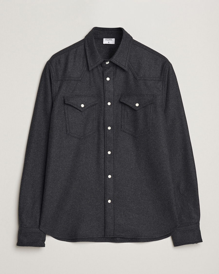 Herren | Hemden | Filippa K | Western Wool Shirt Anthracite Melange