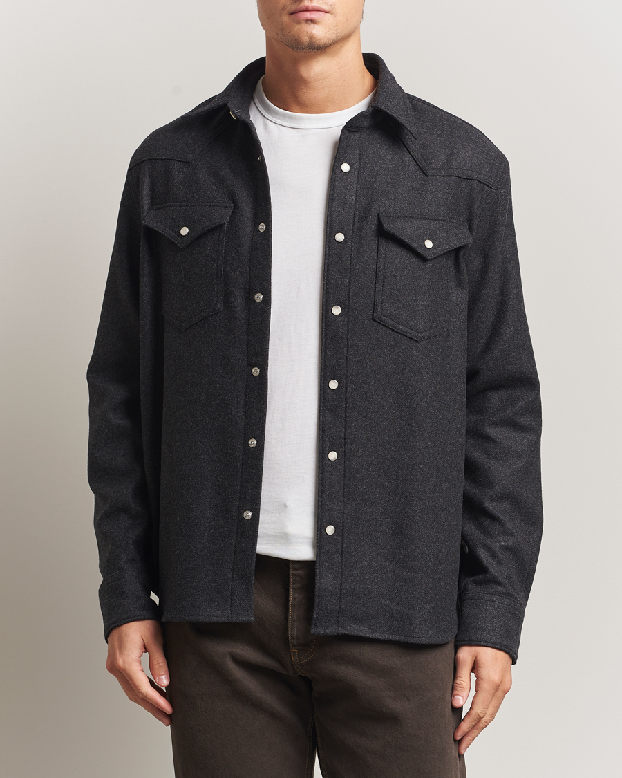Herren | Hemden | Filippa K | Western Wool Shirt Anthracite Melange