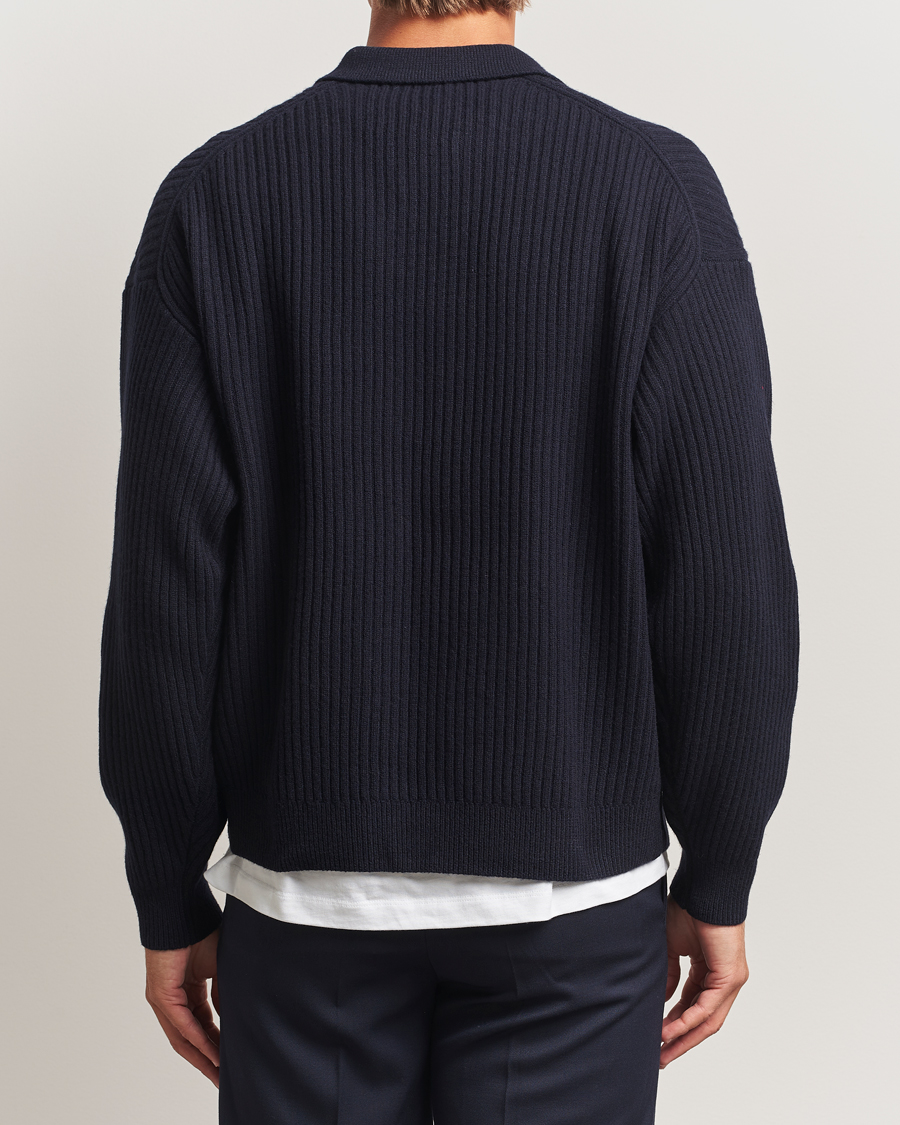 Herren | Pullover | Filippa K | Ribbed Wool Polo Shirt Navy