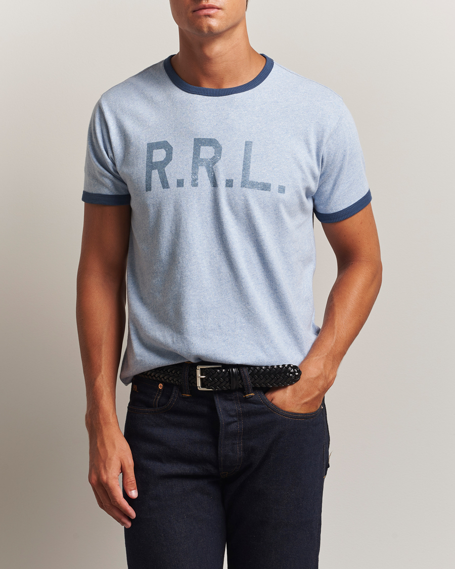 Herren | T-Shirts | RRL | Stencil Ringer T-Shirt Light Blue Heather