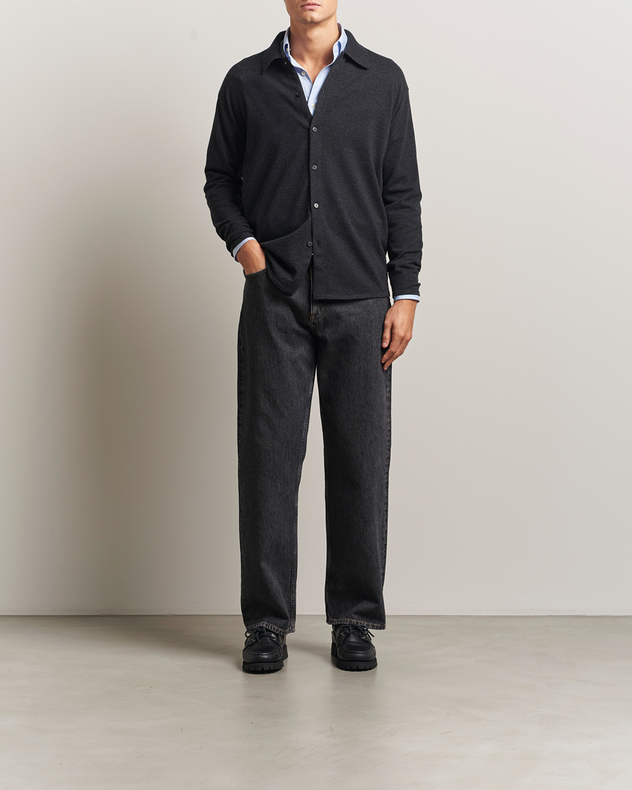 Herren | Pullover | Auralee | Wool Knit Shirt Cardigan Charcoal