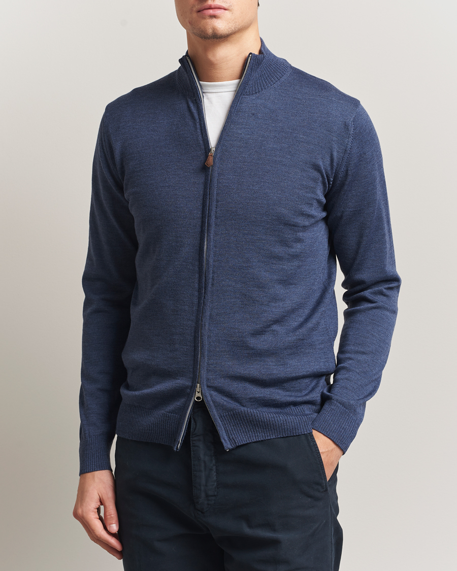 Herren | Pullover | Stenströms | Merino Full Zip Denim Blue