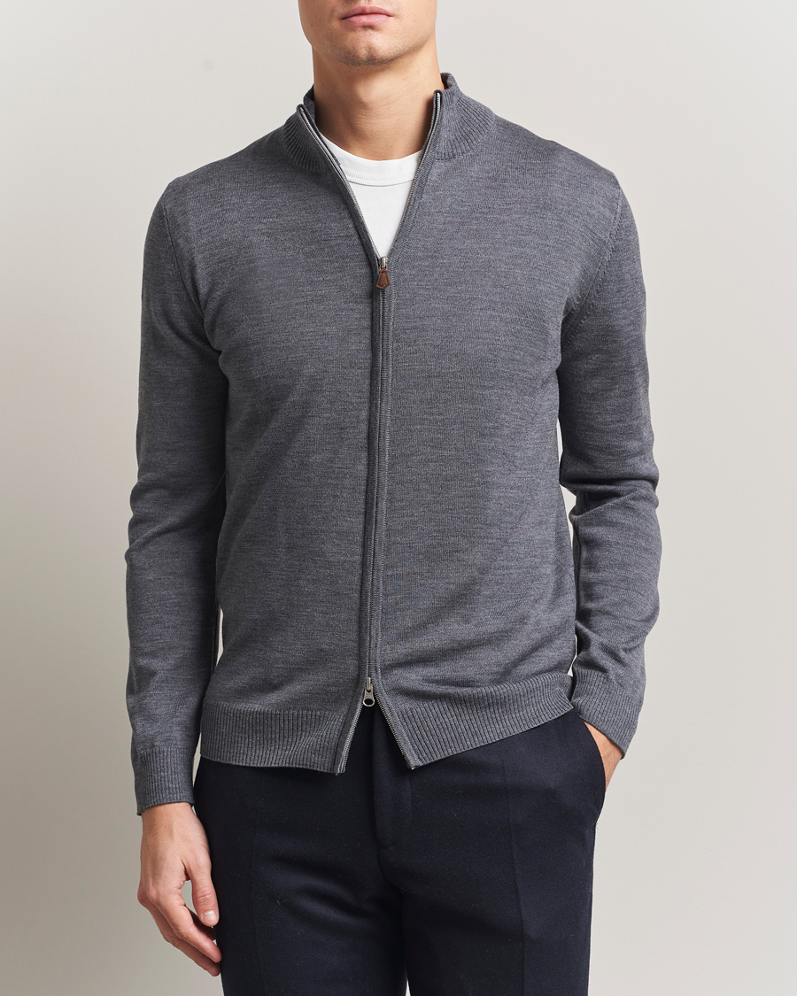 Herren | Pullover | Stenströms | Merino Full Zip Grey