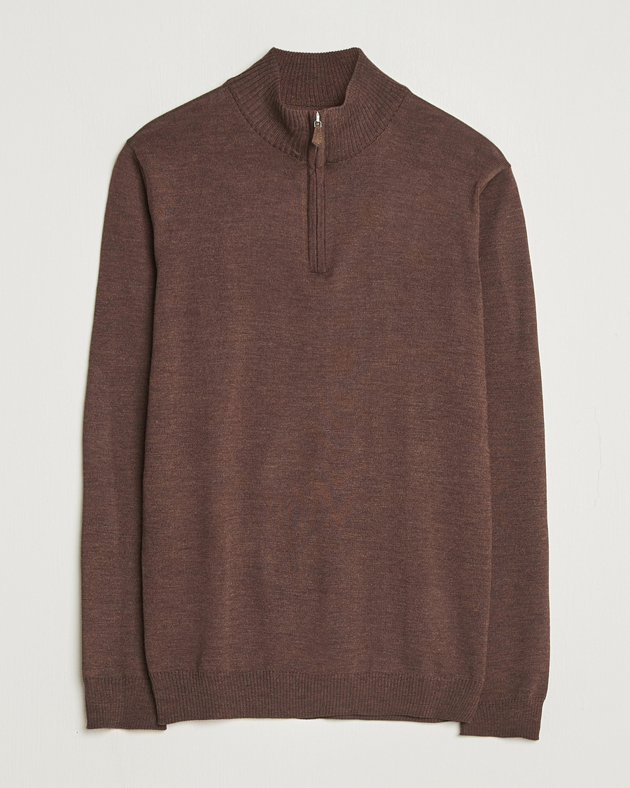 Herren | Pullover | Stenströms | Merino Half-Zip Dark Brown