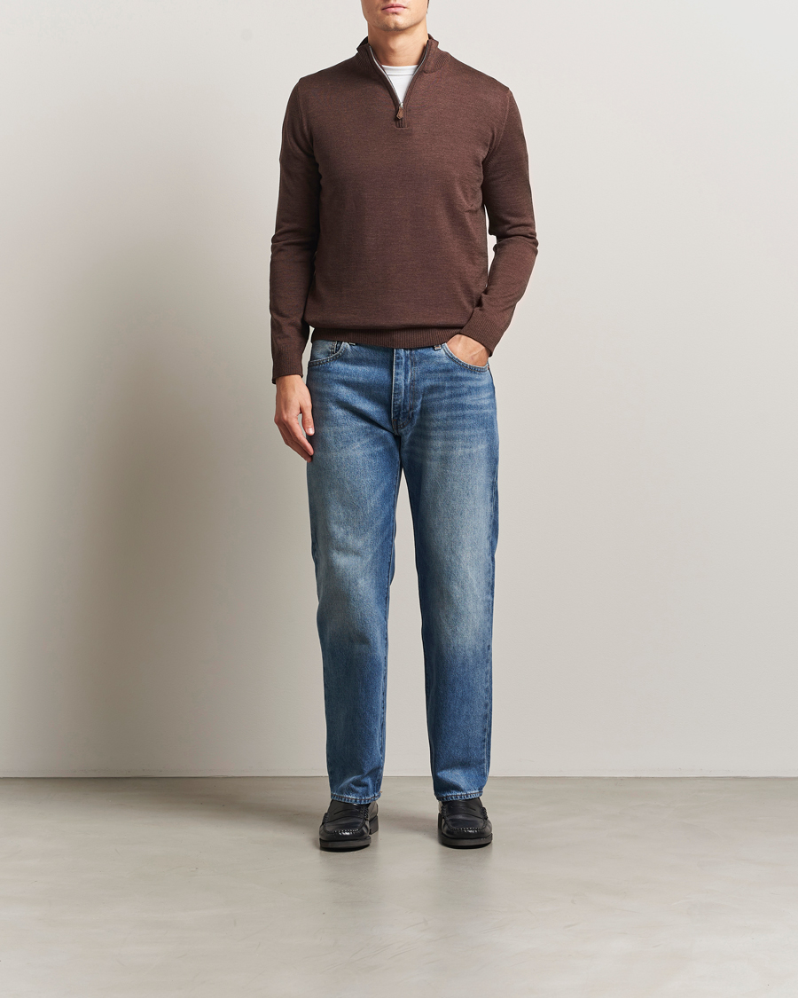 Herren | Pullover | Stenströms | Merino Half-Zip Dark Brown