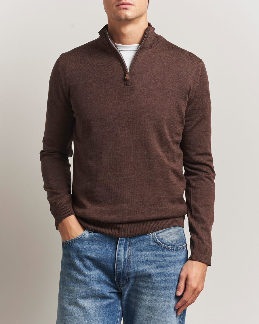 Herren | Pullover | Stenströms | Merino Half-Zip Dark Brown